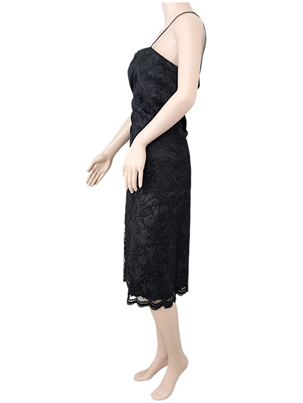 Vintage Nancy Bracoloni‎ Lace Dress Sz 10 Black Midi Applique LBD Cocktail Party - Picture 6 of 16